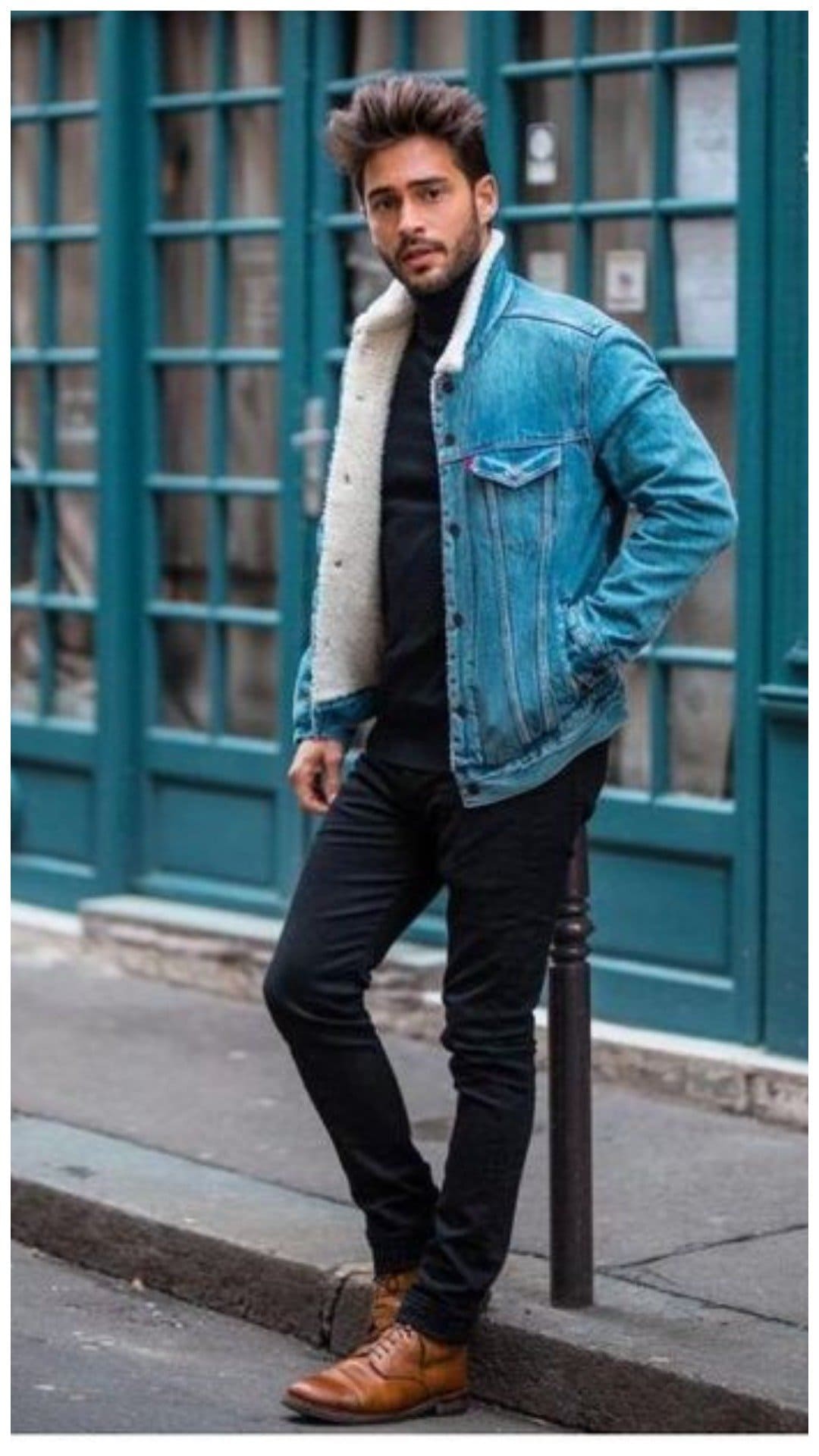 Мужской образ с джинсовкой утепленной с воротником-стойкой