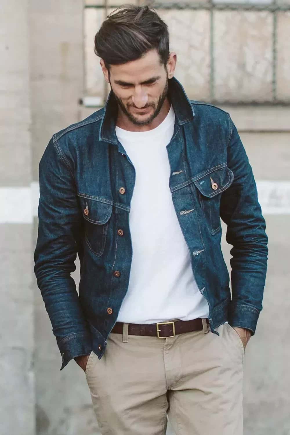 Классический мужской образ с джинсовкой и брюками